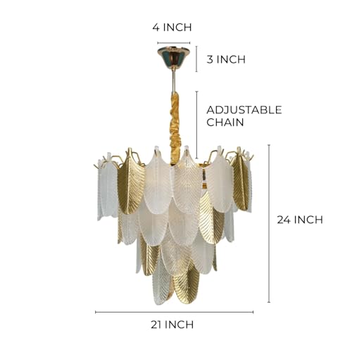Image of Harold Electricals Gratus Luxe White Glass Leaf Chandelier | Modern Chandelier Light Fixture for Living Room, Bedroom, Kitchen Island, Hotel & Entryways - 20 Inch Dia, Warm White (Bulb Included)