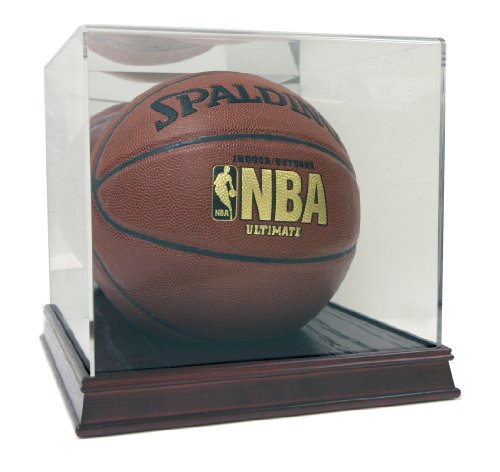 Deluxe Acrylic Full Size Basketball Display Case with Cherry Wood Stain Base