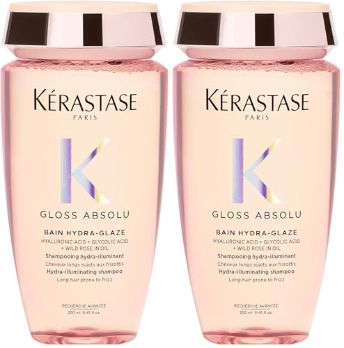 Image of Kerastase Gloss Absolu Anti-Frizz Shampoo For Bouncy, Glossy Hair | Fine To Medium Hair | 4-Days Anti-Frizz | With Hyaluronic & Glycolic Acid, Wild Rose-In-Oil | 250ml (Pack of 2)