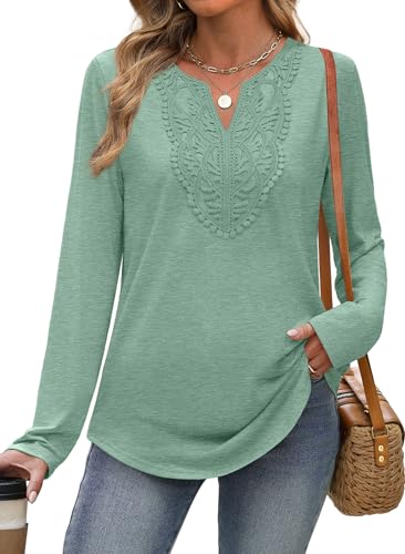 Image of XIEERDUO Boho Tops for Women Blouses Dressy Casual V Neck Long Sleeve Shirts Fall Outfits Trendy Vacation Clothes