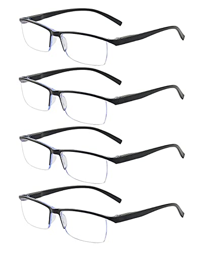 ALWAYSUV 4-Pack Men's Reading Glasses Blue Light Blocking Computer Reading Glasses Clear Lens Black Half-Frame Reading Glasses 2.50