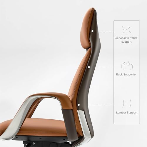EUREKA ERGONOMIC Serene Executive Office Chair Genuine Leather Office Chair, Modern Executive Chair 135° Back Support Comfy Desk Chair with Arms & Aluminum Base for Home-Brown - Thumbnail 2