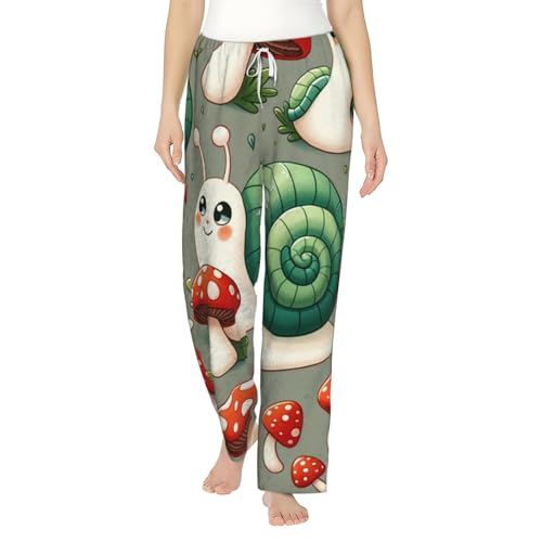 Pantalon en flanelle femme chaud à motif champignons et escargots
