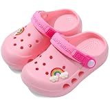 Neoxlem Kids Toddler Clogs Boys Girls Dinosaur Slip on Slides Sandals Summer Beach Pool Outdoor Water Shoes Shower Slippers Garden Clogs Pink 8-9 Toddler