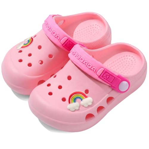 Neoxlem Kids Toddler Clogs Boys Girls Dinosaur Slip on Slides Sandals Summer Beach Pool Outdoor Water Shoes Shower Slippers Garden Clogs Pink 8-9 Toddler