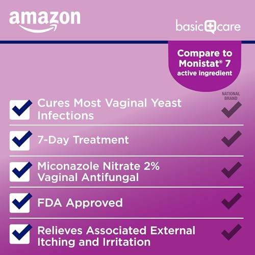 Amazon Basic Care Miconazole 7, Miconazole Nitrate Vaginal Antifungal Cream 2 Percent, 7-Day Yeast Infection Treatment for Women, Relieves Itching and Irritation, 1.59 ounce - Thumbnail 3