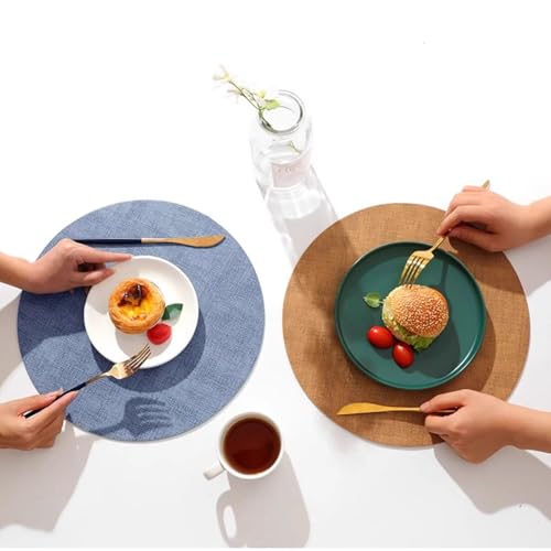 Sets de table ronds en cuir imperméables antidérapants lot de 4 gris 33 cm - 3