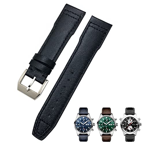 Bracelet de montre en cuir de vache 21mm bleu souple montre pilote