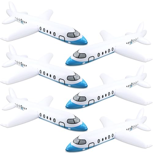 6 Pcs White Large Inflatable Airplane Plane 40 Inch Blow Up Airplane Balloon Aviation Themed Plane Inflated Toys for Birthday Party Shower Outdoor...
