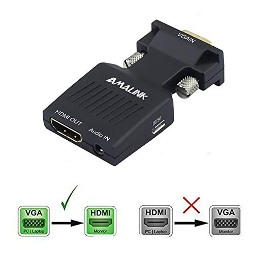 VGA to HDMI Adapter, AMALINK Converter VGA Male to HDMI Female 1080p Video adaptador for Computer,Laptop,Projector