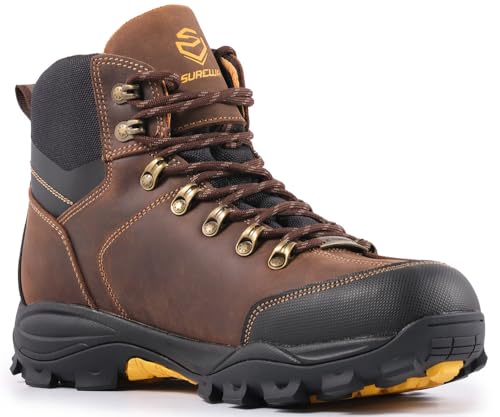 SUREWAY Men's 6" Soft/Steel Toe Heavy Duty Waterproof Work Boot,Roofing,Hunting,Leather,Lace Up,EH Construction Industrial Ankle Safety Men Work Boots,Slip Resistant Comfortable Outsole3