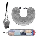 CEJAS 1 Pieza Almohada de Viaje Rellenable Almohada de Viaje de Avión, Almohada de Viaje Multifuncional en Forma de U para Colloper de Avión de Coche o Avión de Viaje（Gris）