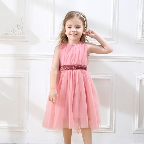 Toddler Girl Tutu Dress Sleeveless A-Line Tulle Summer Dresses Party Casual Sundress with Belt2