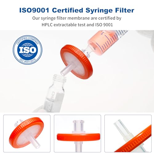 Image of Syringe Filters Hydrophobic PTFE Membrane 100PCS, 0.45um Pore Size,13mm Disc Diameter,HPLC and GC Needle Filter, Non-Sterile, High Throughput Lab Filtration, Barreled Packed