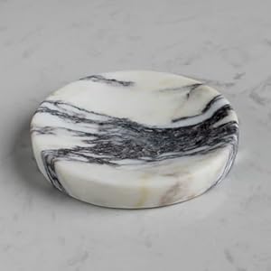 Genuine Italian Calacatta Viola Marble Soap Dish, Round Small Jewelry Dish, Sponge Holder for Bathroom, Kitchen, Christmas Marble Gift