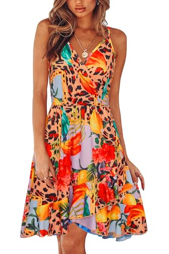 Image of Newshows Women's Lightweight Summer Wrap Dress 2026 V Neck Spaghetti Strap Midi Beach Vacation Sundress