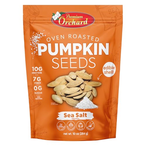 ROASTED PUMPKIN SEEDS to Eat in Shell by Premium Orchards MIXED NUTS - Salted with Sea Salt - Non-GMO Vegan Fresh Healthy Snacks/ - Great source of Plant Protein, Zinc, Magnesium & Iron - 1 Bag