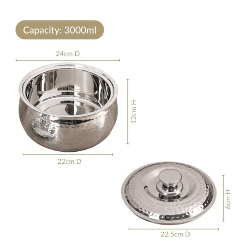 Image of Nestasia Stainless Steel Insulated Casserole with Lid (3000 ml) - 100% Food Safe Hammered Roti Server with Self Locking Lid - Retains Heat & Freshness | Rust Resistant & BPA - Free Chapati Casserole
