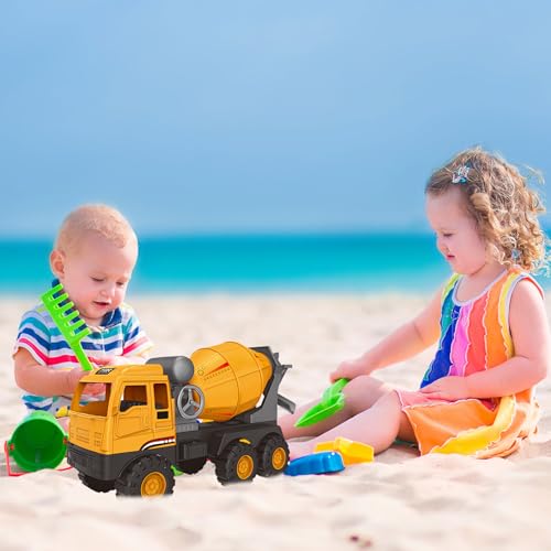 Bagger Spielzeug ab 3 jahre,Baustellenfahrzeuge Kinder,Baggerfahrzeug Geeignet als Sandspielzeug und für das Kinderzimmer,Starke & Flexible Teile,Sandkasten Kinderbagger für 2+Jahre (Mischer)