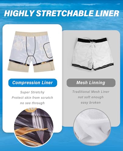 Image of Gleeease 7inch Mens Swim Trunks 2 in 1 with Compression Liner Pockets Drawstring Quick Dry Stretch Lined Funny Beach Pool
