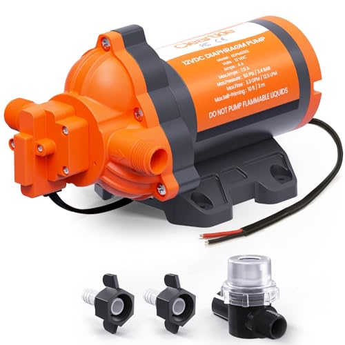 Image of Cleartide DC Diaphragm Water Pump, 12V, 3.3 GPM, 50 PSI, Self-Priming 10FT, Self-Diagnosis & Dry-Run Protection, Built-In Pressure Switch, Water Pressure Booster Pump for RV /Camper /Marine /Outdoor