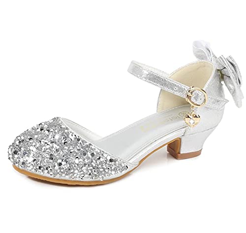 Girls Low Heel Wedding Pump Sandals Glitter Mary Jane Princess Flower Girl Party Dress Shoes for Toddler/Little Kid