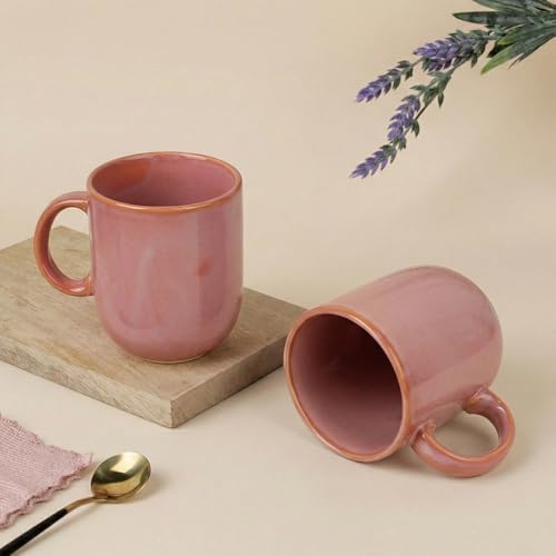 Image of The Earth Store Pink Cylus Coffee Mug - 320ML Ceramic Coffee Mugs Set of 2 | Microwave & Dishwasher Safe Mugs for Gift | Home | Office | Restaurant | Daily Use Tea Mug