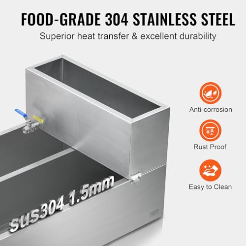 Image of VEVOR Maple Syrup Evaporator Pan, 35 Gal, 36 x 24 x 9.3 Inch Maple Syrup Pan, 304 Stainless Steel Maple Syrup with Thermometer, 2 Valves and 3 Heating Methods, for Home, Outdoor