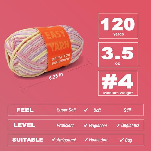 Image of 2 x 3.5Oz /120yds Beginner Easy Yarn for Crocheting and Knitting;Worsted-Weight Medium #4;Cotton Blend Yarn for Beginners Amigurumi DIY (Macaron, 2 Skein)