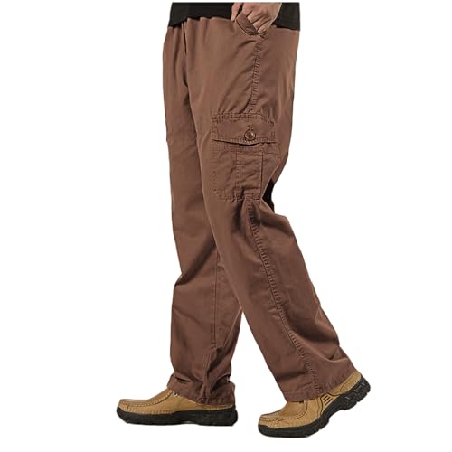 WZIKAI Mens Cargo Pants Elastic Waist Joggers for Men Workout Sweatpants Casual Long Trousers Brown XXXL