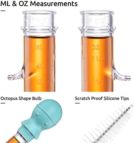 U-Taste Large Angled Turkey Baster: 109 Heat Resistant Food Grade Tritan Meat Fat Pipette with Silicone Octopus Bulb and Cleaning Brush for Chicken Cooking Roasting Basting (1.5oz, Aqua Sky)