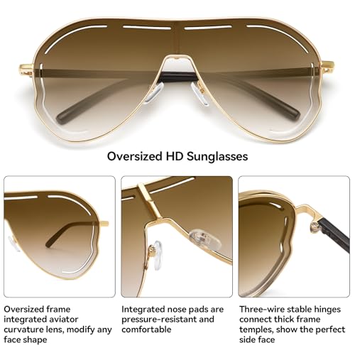Dollger Oversized One-Piece Sunglasses women Retro shield Big Frame Metal Toad Hollow Men Flat Top UV Protection Sun Glasses2