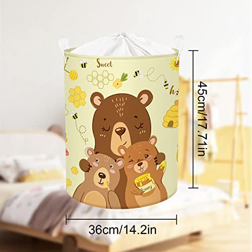 Clastyle 45L Cute Bear Family Laundry Hamper With Drawstring Collapsible Waterproof Bee Kids Laundry Basket For Nursery, 14.2 * 17.7 In #TOP6