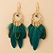 Feather Earrings For Women, Boho Vintage Statement Dangle Earrings Long Drop Lightweight Summer Earrings 2025 Festival Jewelry Tribal Bohemian Style Fashion Jewelry Gift (Green)