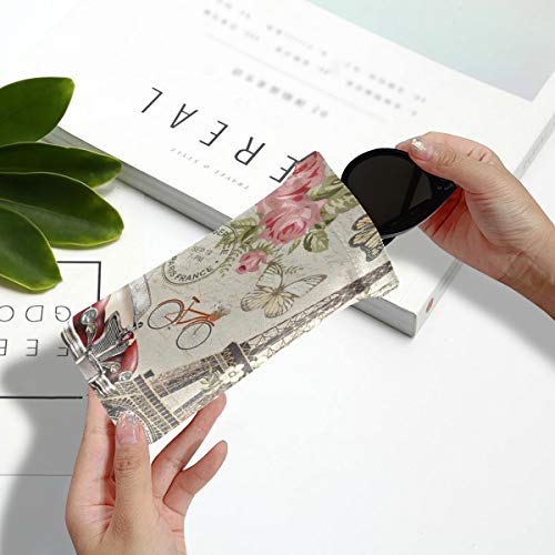Moyyo Paris Eiffel Tower Vintage Car Eyeglass Pouch Squeeze Top Portable Sunglasses Bag Pouch Pu Leather Eyeglass Goggles Case Cosmetic Holders Mulituse For Women Girl #TOP4