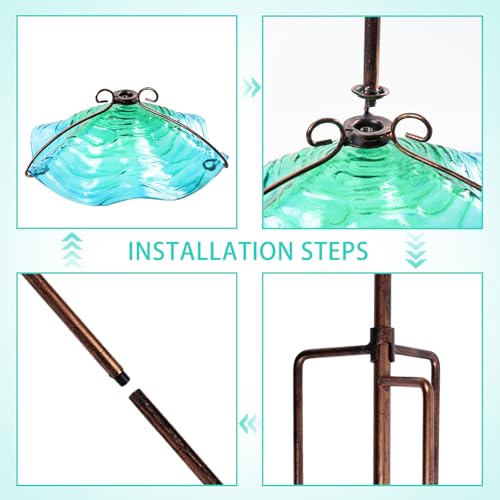 DREAM GARDEN Glass Bird Bath for Outdoors, Garden Birdbaths Birdfeeder with Metal Stake for Outside Yard Lawn, Blue - Thumbnail 7