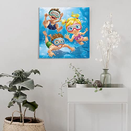 Funny Posters Underwater Swimming For Toddlers Ocean Art Posters For Kids Room Decoration Canvas Wall Art Prints For Wall Decor Room Decor Bedroom Decor Gifts 28X28Inch(70X70Cm) Frame-Style #TOP3