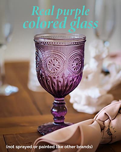 Yungala Set Of 6-Vintage Glassware Purple Goblets-Colored Wine Glasses With Embossed Design-Red And White Wine Glasses Set #TOP5