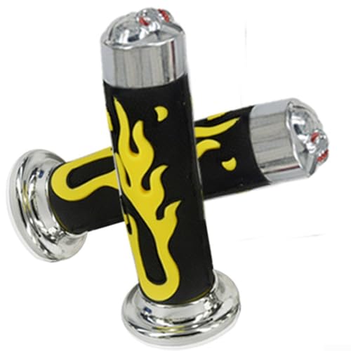 Poignées de guidon de moto motif crâne flamme, 22 mm, compatible avec la plupart des motos (jaune)