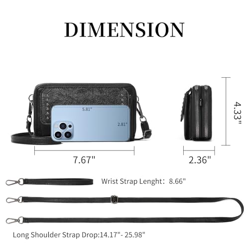 Image of FALAN MULE Crossbody Bags for Women Small Leather Cell Phone Wallet Wristlet Purse with Zip Around 2 Strap