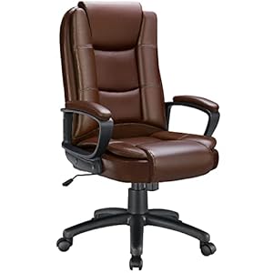 LEMBERI Office Desk Chair, Big and Tall High Back Managerial Executive Computer Chair, Ergonomic Height Adjustable PU Leather Chairs with Cushions Armrest for Long Time Sitting (Brown)