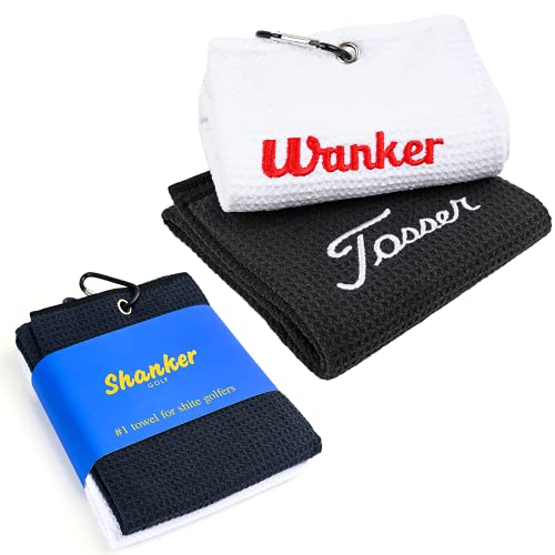 Shanker Golf - Divertido juego de toallas de golf - Regalo grosero para golfistas - 2 toallas de microfibra de tres pliegues - Accesorios y regalos de golf de la marca Broma Cover