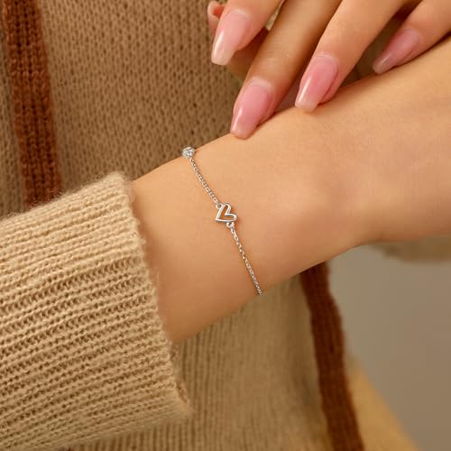 Cute Dainty Love Heart Bracelet for Women 925 Sterling Silver 14K Gold Plated Adjustable CZ Charm Bracelet Mother Daughter Friendship Link Bracelets Jewelry Birthday Mothers Day Christmas Gifts3
