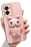 for Oneplus Nord N300 5G Case 3D Cute Cartoon Hidden Rabbit Kickstand Design for Women Girls,Luxury Plating Glitter Soft Silicone Girly Phone Case with Camera Protection Cover for Oneplus N300 Pink
