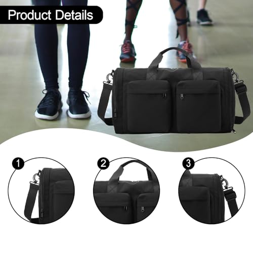Travel Duffle Bag Foldable Gym Bag Sturdy Organizer with Zipper Waterproof with Shoe Compartment for Outdoor Fitness Storage, Black2