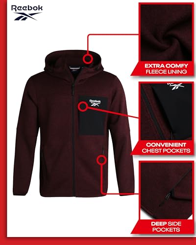 Image of Reebok Men's Sweater Jacket - Fleece Lined Weather Resistant Insulated Outerwear - Cozy Sweater Jackets for Men (Sizes:M-XXL)