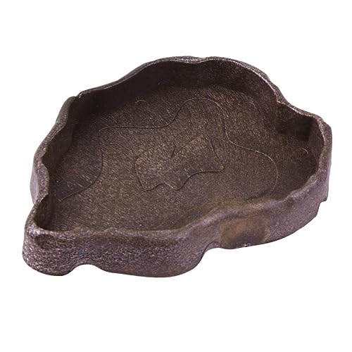 GALPADA Reptile Food Bowl Resin Pet Feeding Basin for Tortoise Gecko Lizard and Reptiles Water Dish for Use S Deep Coffee Color