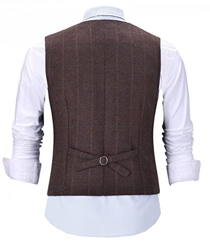 Mens Casual Plaid Suit Vest Tweed Slim Fit Waistcoat For Wedding Groomsmen(Coffee,M) #TOP1