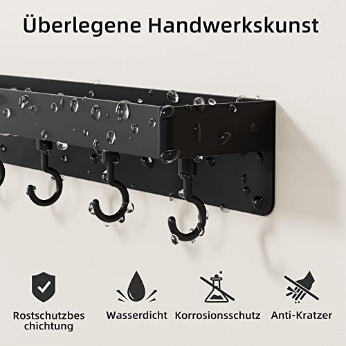 niffgaff Schwarzer Schlüsselhalter Wandmontage, Edelstahl Selbstklebende Hakenleiste mit Ablage, Ohne Bohren Schlüsselhaken für Tür und Wand