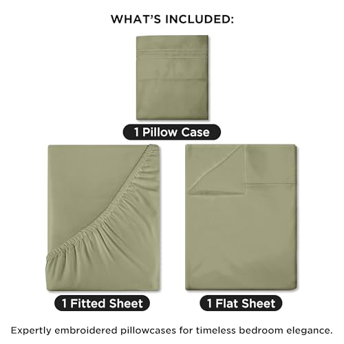 Image of ROYALE LINENS 3 Piece Twin Sheets Set - Soft Brushed 1800 Microfiber Bedding - 1 Fitted and 1 Flat Sheet, 1 Pillow case - Wrinkle Free & Fade Resistant - Hotel Luxury Bed Sheets (Sage Green, Twin)
